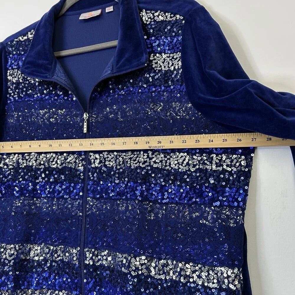 Quacker Factory Velour Zip Jacket Women’s Size 3X‎ Blue Sequin